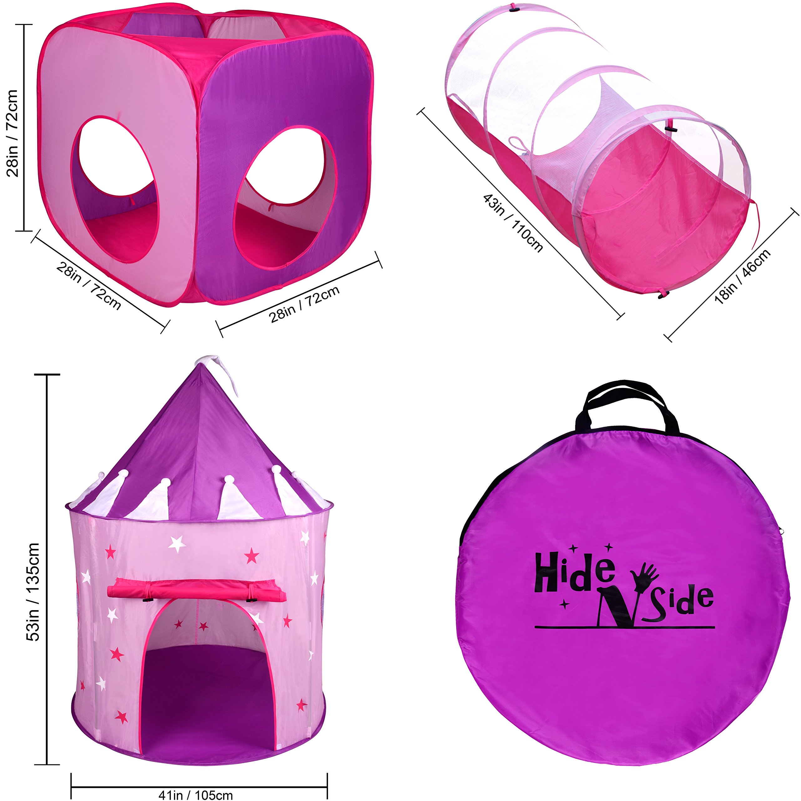 Hide N Side Princess Tent with Tunnel for Girls Play Tent Castle w Glow