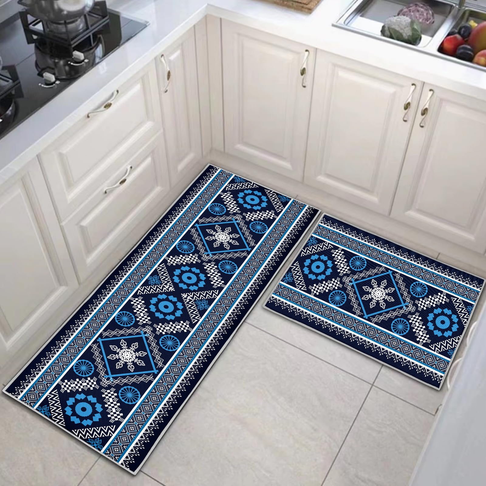 JEFFEL Kitchen Mat Sets Non-slip Durable Kitchen Floor Rug, 2 Pieces Washable Kitchen Mats runner rugs For Kitchen,Laundry,Bedroom (J, 43 x 150 cm (Runner))