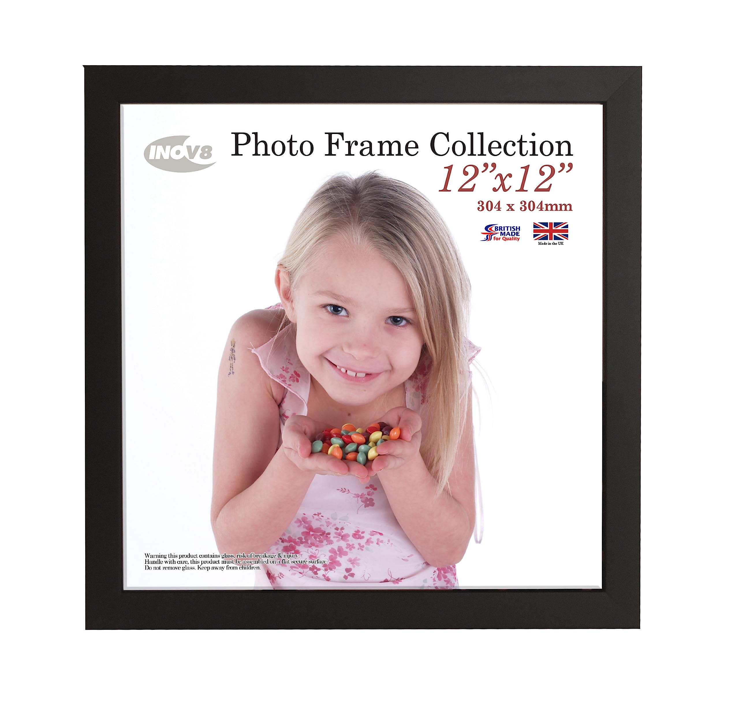 Inov8 British Made Real Wood Picture/Photo Frame 12x12" Inch(30x30cm) - Auckland 20mm Pine Black