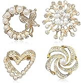 4Pcs Pearl Brooches Gold Elegant Floral Crystal Brooch Set Vintage Brooches Pins for Women Wedding Dance Party Merry Christmas Jewelry Gift