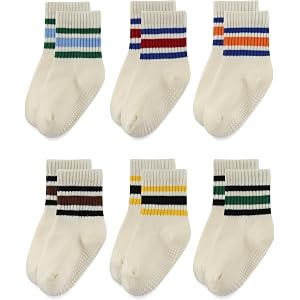 CIZENOFURS 6 Pairs Toddler Socks Baby Non Slip Grip Socks for Boys Girls | Cotton Blend,Machine Washable,Stretchable and Dura