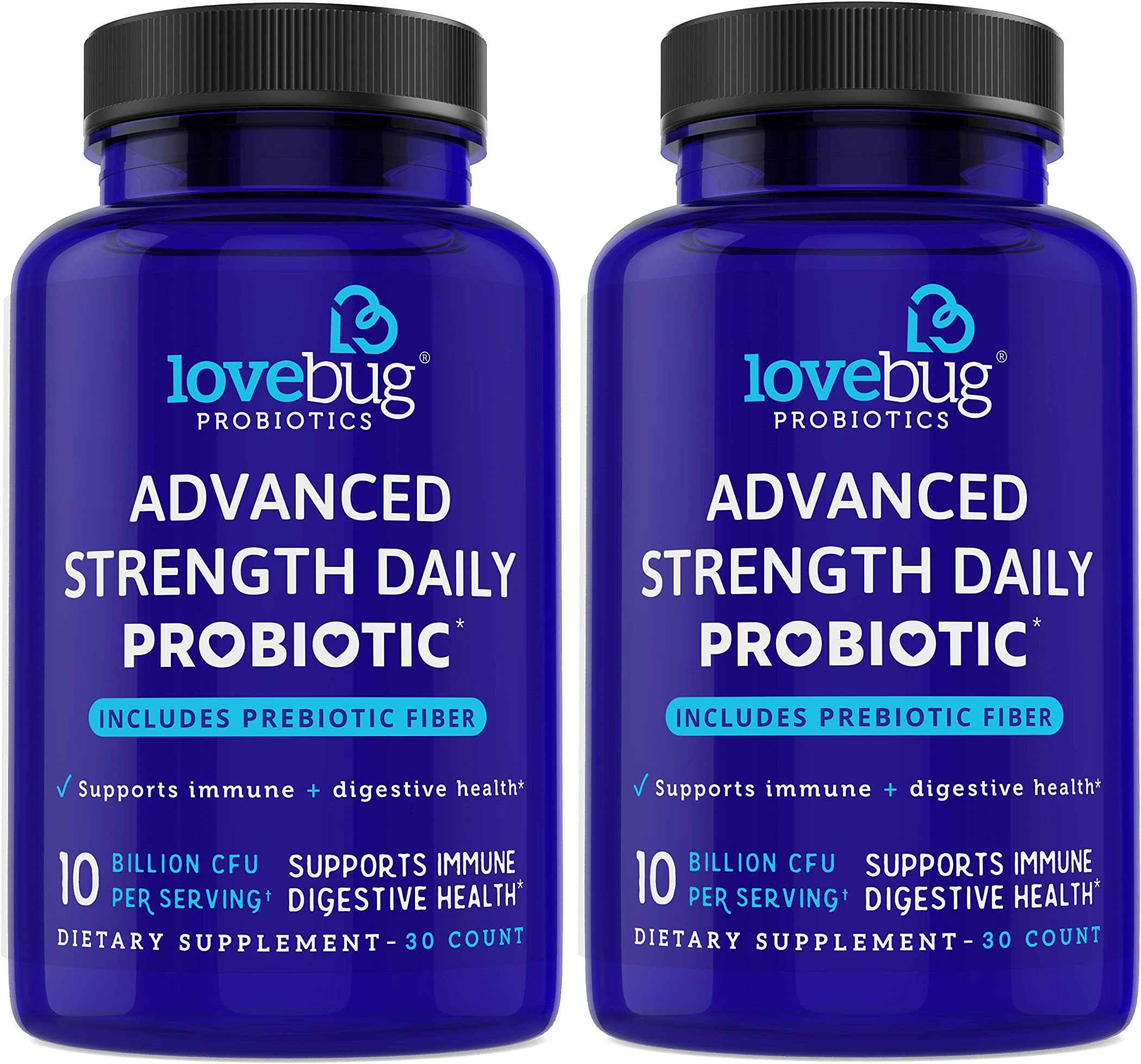 lovebug PROBIOTICS Probiotic and Prebiotic Digestive Health Supplement, Shelf Stable - with 10 Billion CFU, Vitamin C - for Men & Women, 15x More Survivability (60)