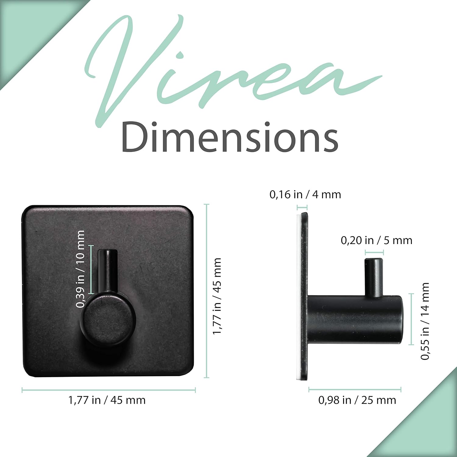 virea Self-Adhesive wall Hooks Without Drilling Set of 4 in Black, Waterproof Adhesive Hooks Made of Stainless Steel - Image 3