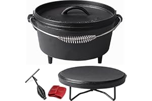 Pre-Seasoned Cast Iron Camp Dutch Oven With Legs, 4.1 qt, including Lid Lifter & Lid Stand