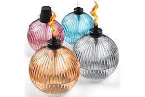 FALBAWR 4 Pack Glass Table Top Torches, 16oz Citronella Torches for Outside, Refillable Flame Light Torch, Decorative Tabletop Lantern for Yard, Patio, Deck, Garden, Party, Landscape