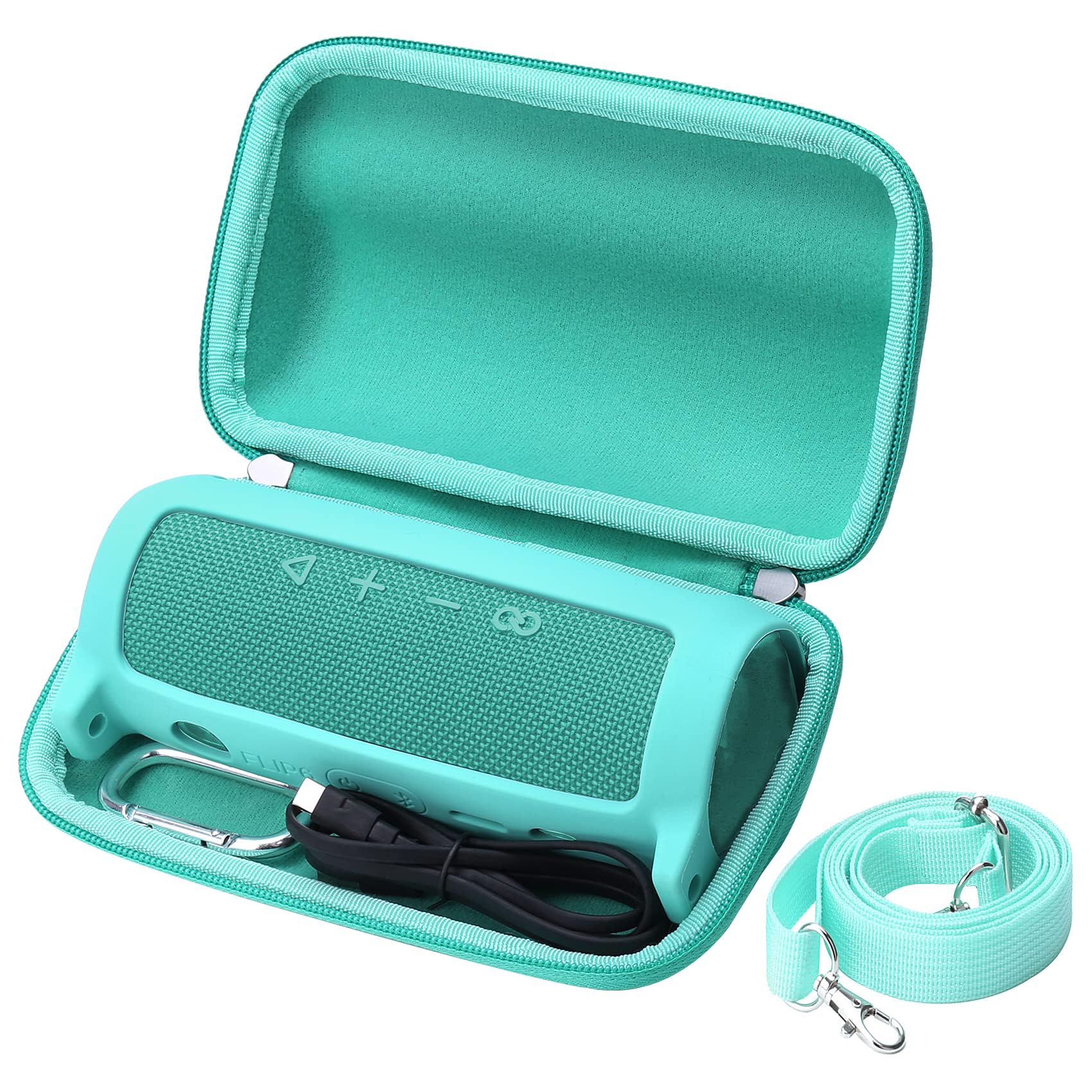 Khanka Hard Travel Case for JBL Flip 6 Flip6 Portable Bluetooth Speaker, Case+Silicone Cover+Shoulder Strap (teal)