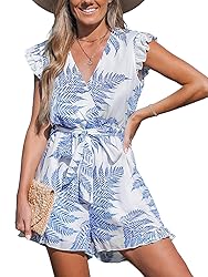 CUPSHE Women's Romper V Neck Short flutter Sleeves