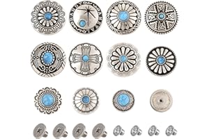 Spritewelry 48pcs/22 Sets Leather Decorative Conchos Stud Screw Back Buttons Imitation Turquoise Rapid Rivets Vintage Metal Button Replacement Alloy Buckle Rivet for Fabrics Sewing Decor