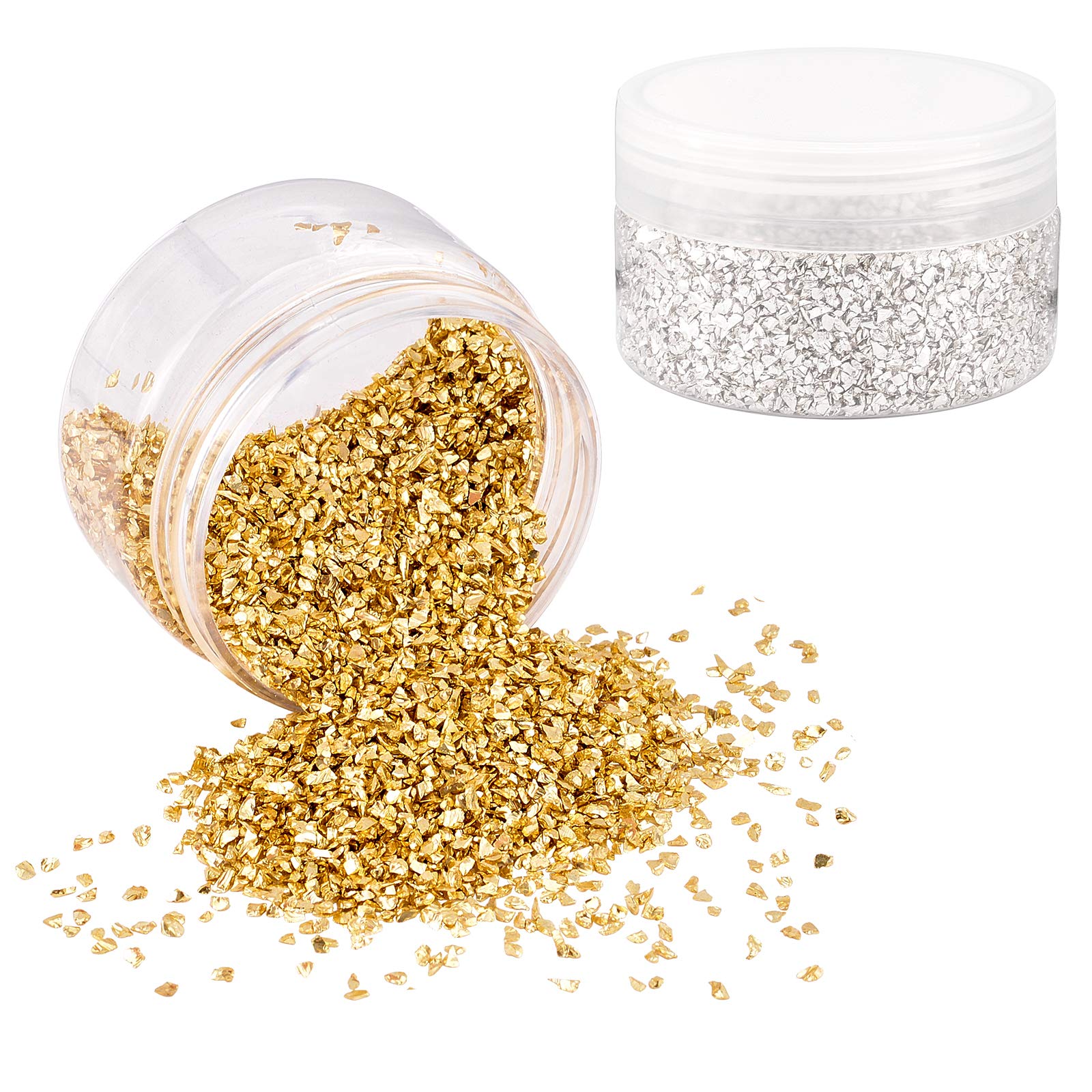 OLYCRAFT 280g Crushed Glass Irregular Chip Metallic Sprinkles Chunky Glitter Crushed Nail Glass for DIY Nail Crafts Epoxy Resin - Silver & Gold