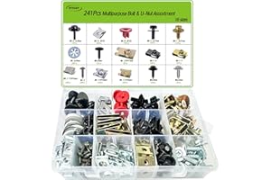 NITEGUY 241Pcs Body Multipurpose Bolt & U-Nut Kit Assortment,16 Sizes Car Clips Fasteners Interior Trim Clips Self Tapping Screw Body Bolts Screw for Bumper Fender Trim Panels