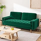 AMICLIBER 3 Seater Sofa Couch, 68 Inch Velvet Loveseat Sofa with Tufted Seat Cushion and Bolster, Mid Century Modern Couch wi