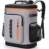 SUNUP 35 Cans Waterproof Cooler Backpack, Soft Insulated Leak Proof Backpack Cooler for Men Women, Large Capacity Ice Chest for Beach, Hiking, Camping, Travel, Outdoor, Grey