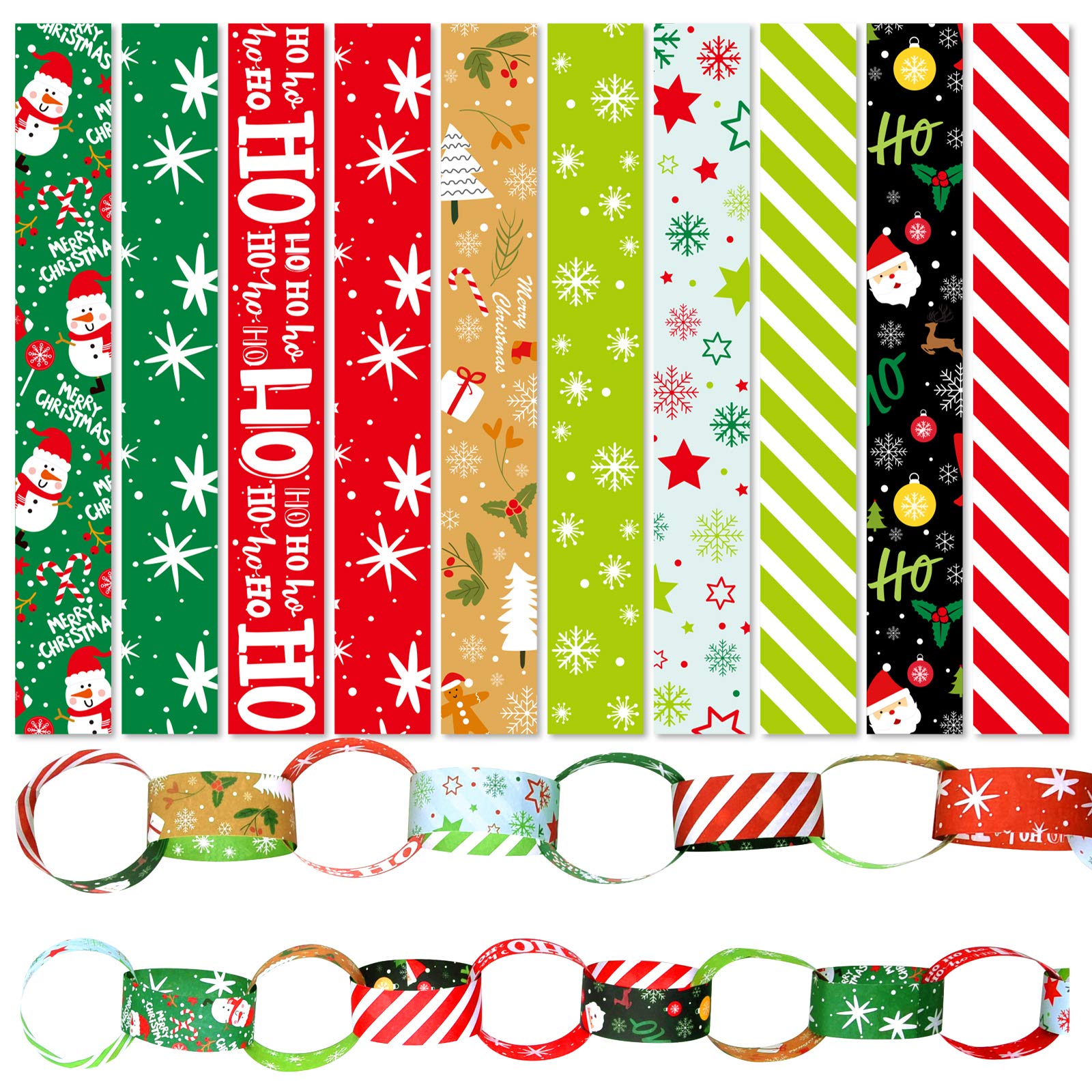 ASTARON 300 Pcs Christmas Paper Chains Festive Craft Paper Decorations 10 Styles