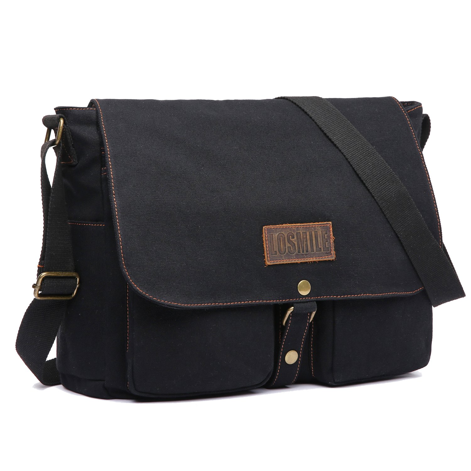 LOSMILE 15.6" Laptop Shoulder Bag, Men's Messenger Bags, Vintage Canvas Bag for School and Work, Satchel Bags, Large Size.(Black)
