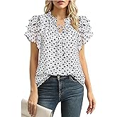 Lotusmile Summer Chiffon Dressy Casual Blouses Elegant Ruffle Short Sleeve Work Tops for Women Trendy