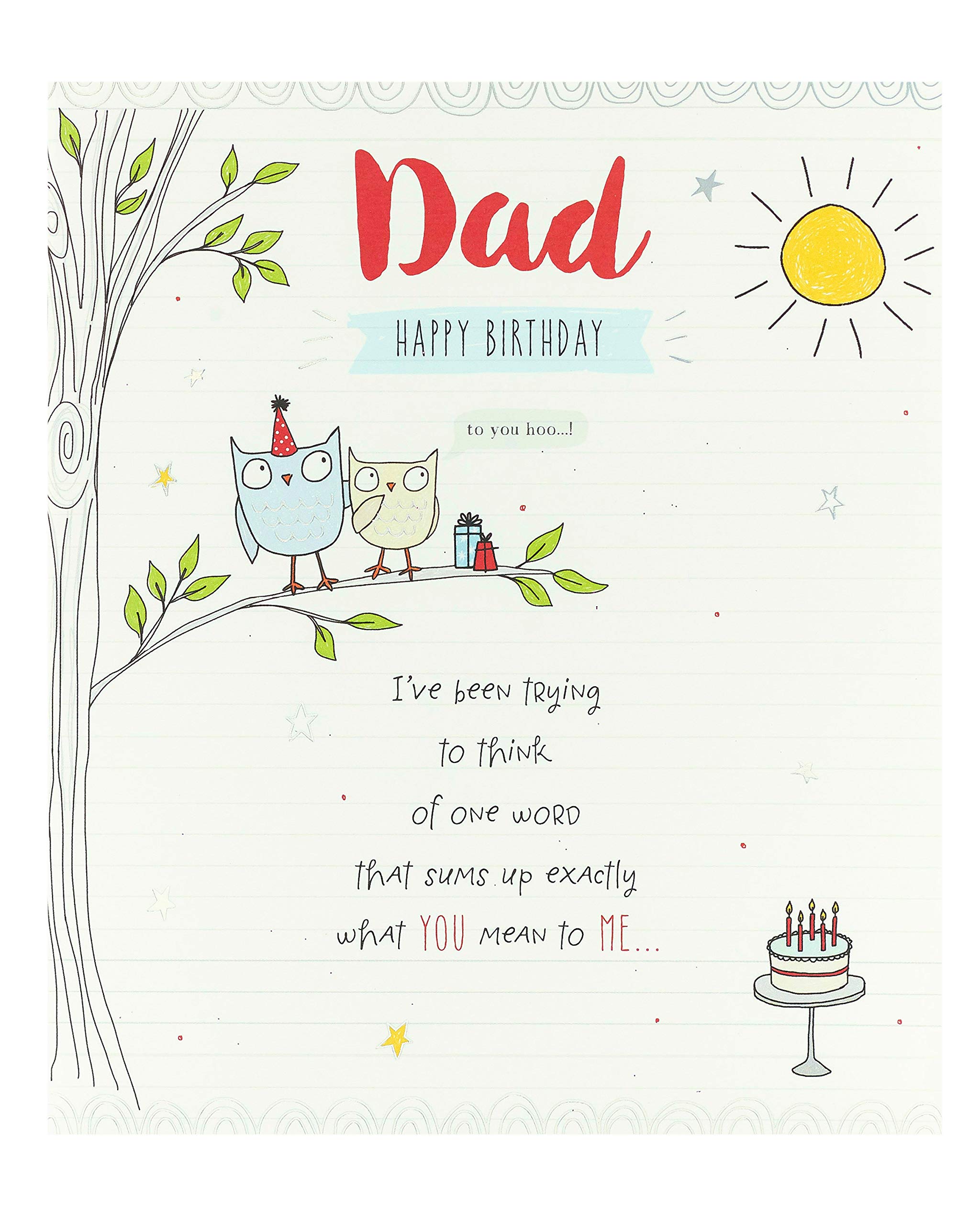 UK Greetings Dad Birthday Card - Birthday Card for Him - Sweet Birthday Card - Owl Birthday Card, White