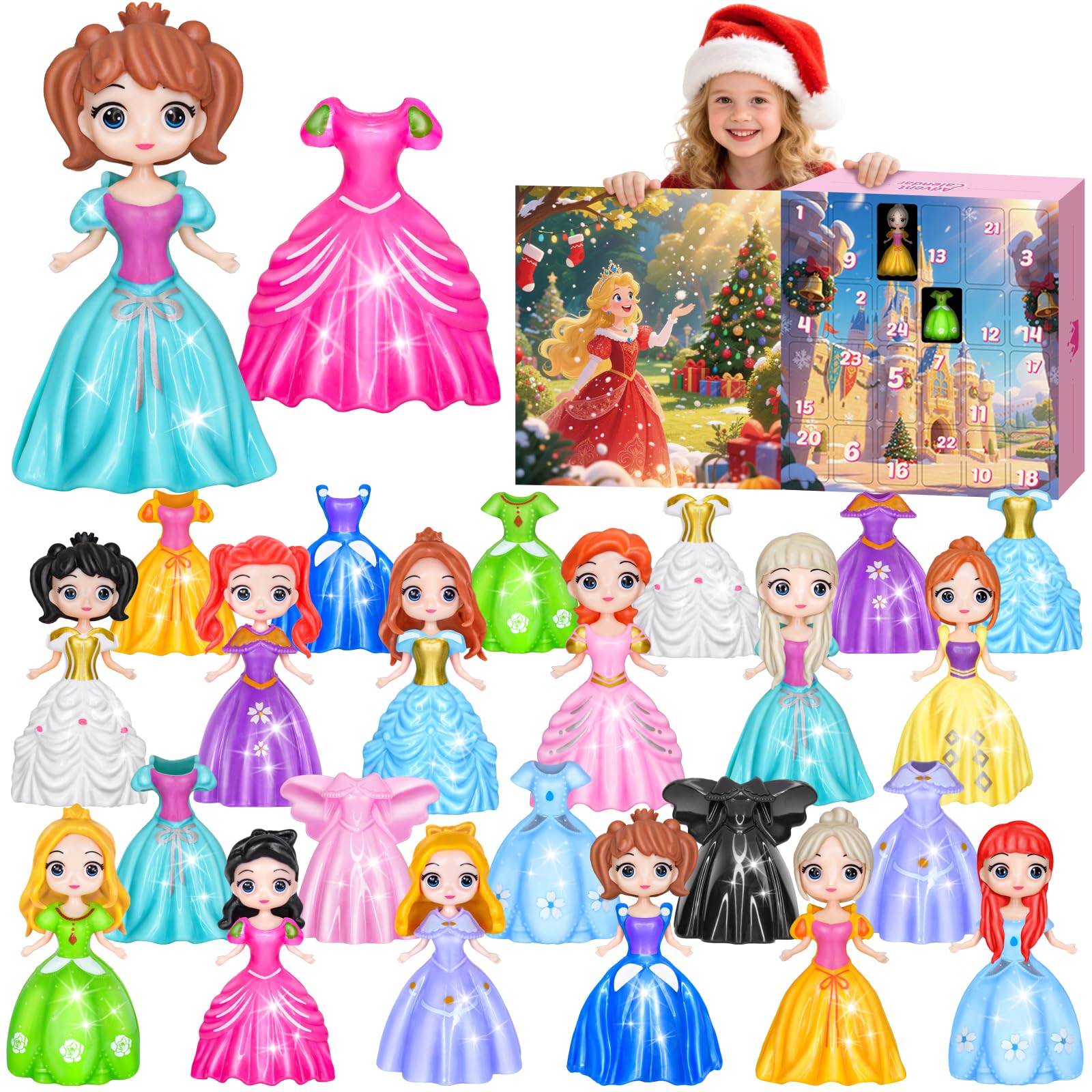 Advent Calendar 2025 Princess for Girls Christmas Gifts Deformation Dress Toys 24 Days Christmas Countdown Calendar (Princess 1)
