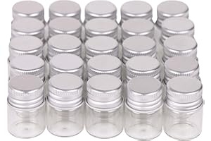 MaxMau 100 Sets Small Glass Bottles with Aluminum Cap Screw Top Lids 5 Milliliter Tiny Vials DIY Art Craft Storage
