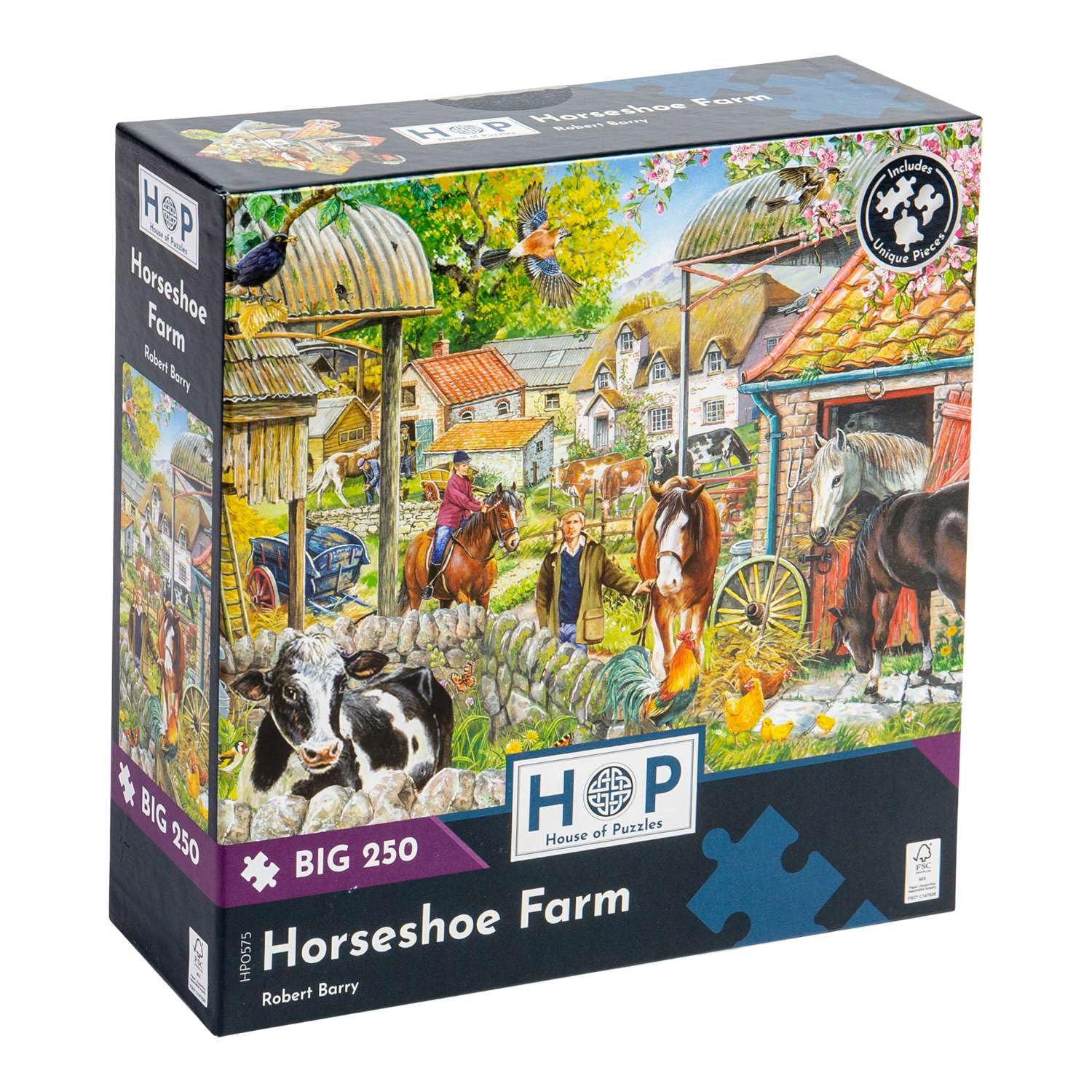 The House of Puzzles - Horseshoe Farm Jigsaw - Big 250 Piece Jigsaws For Adults & Kids, Extra Large Pieces, Artist Illustrated, Scenic Landscape, Deluxe Puzzle Gifts