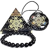 Black Tourmaline Orgone Crystal Pyramid & Pendant Seven Chakra Metatron Cube Merkaba | Natural Stone Bracelet | E Protection Kit Reiki Spiritual Healing Positive Energy Generator Yoga Meditation