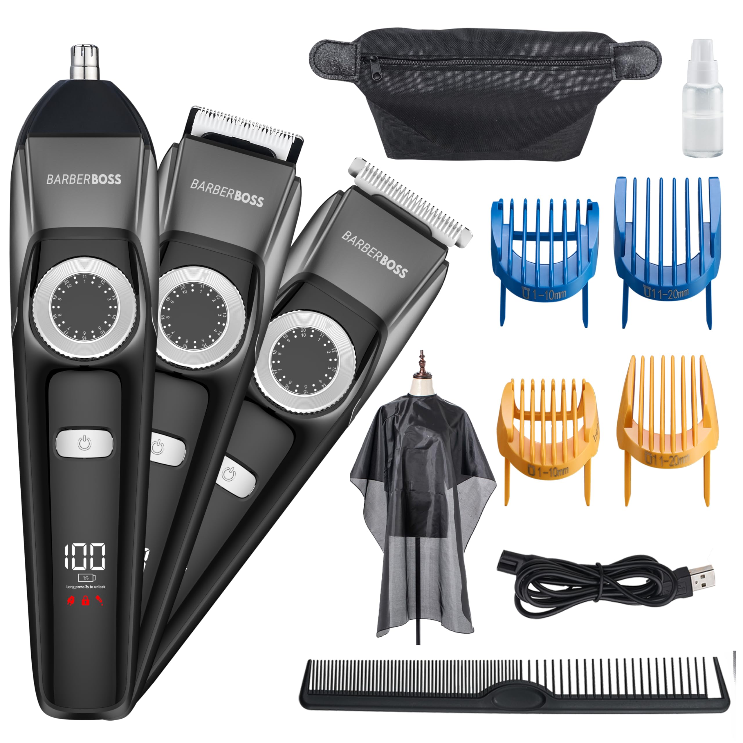 Barberboss Beard Trimmer, Mens Grooming Kit: Waterproof, Cordless Hair Clipper, Nose Hair Trimmer