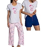 Peanuts womens Ss Tee Pants and Short 3pc Set
