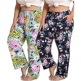 Vozanet Women's Plus Size Pajama Pants 2 Pack Lounge Bottoms with Drawstring and Pockets Ultra-Soft Sweatpants Loose PJS