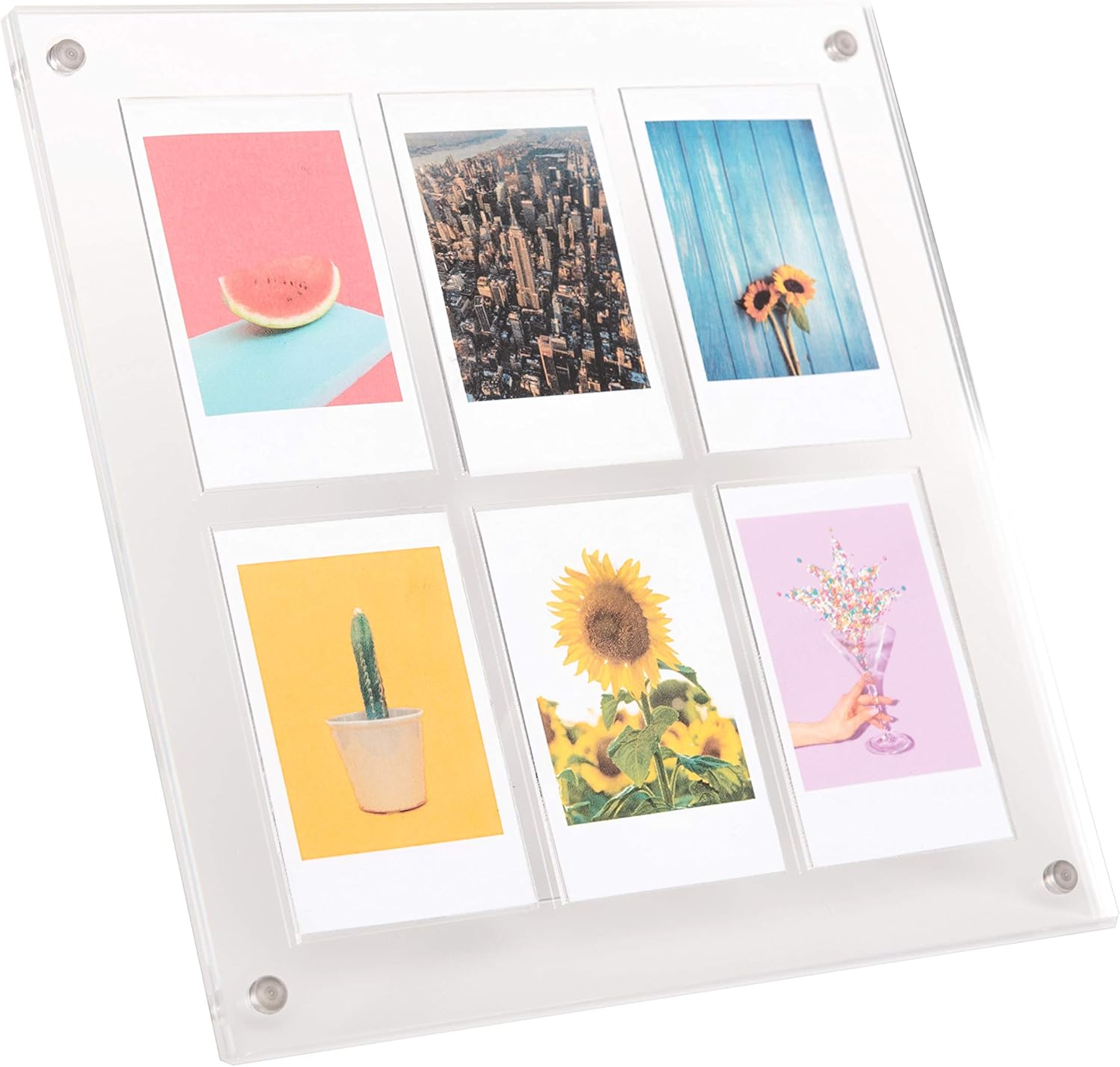 A moldura de acrílico Happy Frame 8x8 com mini display Instax, suporte