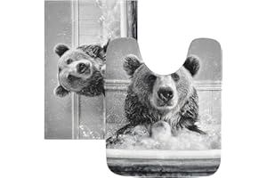 YMXFXP Bathroom Plush Rugs Set Bear Bath Funny - 2 Piece, Washable, High Absorbency, TPR Non-Slip Backing. U-Shaped Toilet Ma