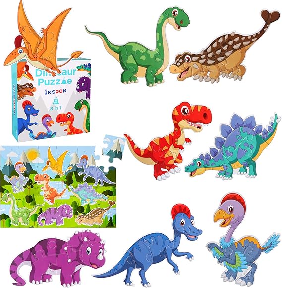 INSOON Dinosaur Puzzle for 2 3 4 5 Year Old Boys Girls Toddlers 8 Pack