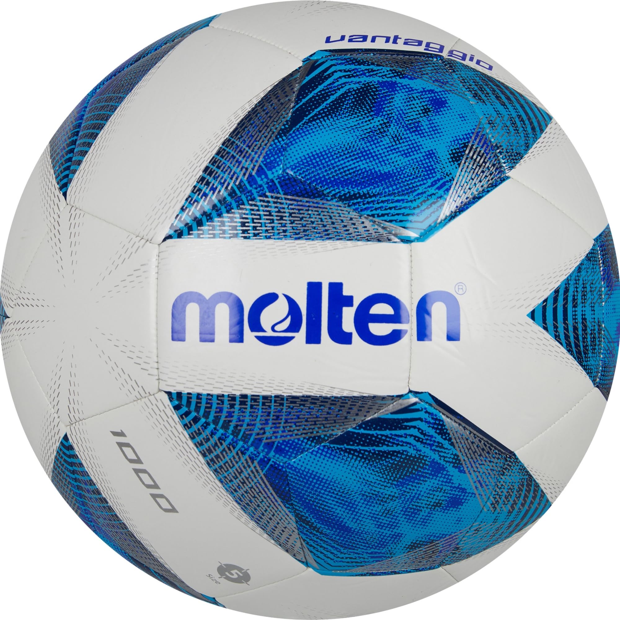 MOLTEN Vantaggio 1000 Football, Superior Training Practice Ball, Durable Thermoplastic Polyurethane, Size 5 - For Boys and Girls Aged 14 plus and Adults, Hi-Vis Blue Flame Design