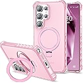 JQRZAOAK Compatible with Samsung Galaxy S25 Ultra Case 6.9'' Cute Wavy Frame with Magnetic Stand [Compatible with Mag-Safe] Military-Grade Translucent Phone Case for Women Girls，Pink