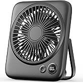 Otlonpe Portable Desk Fan 6.5 Inch, 4000mAh Rechargeable Battery Operated & USB Powered, 23Hrs Cordless Small Personal Fan 4-Speed Quiet for Office Travel Home Sleeping, Led Display, Foldable (Black)