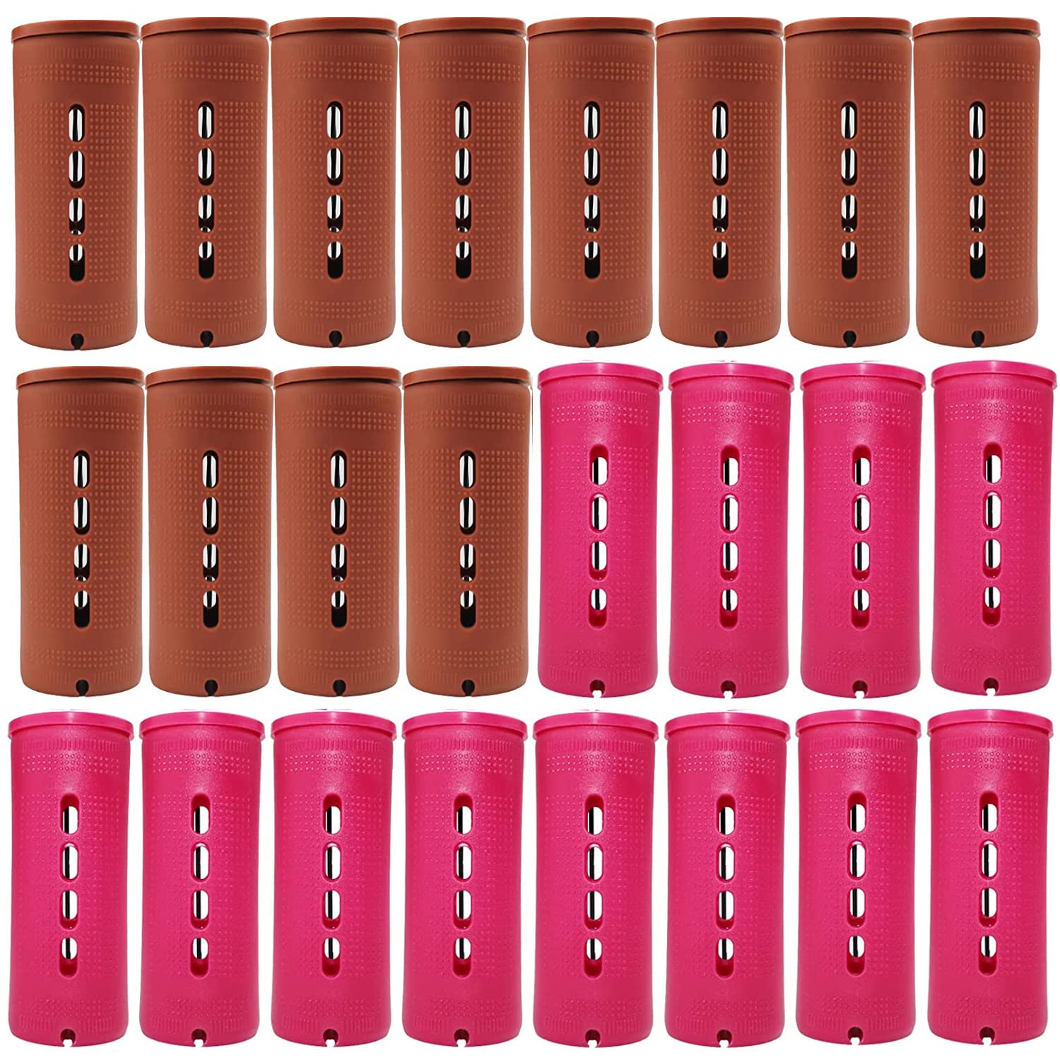 Jumbo Cold Wave Perm Rods for Natural Hair Hair Roller Curler Large Perm Rods for Long Hair Curly Rods Tools for DIY (Red&Brown 24 Pcs)