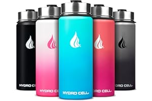 HYDRO CELL Stainless Steel Insulated Water Bottle with Straw - For Cold & Hot Drinks - Metal Vacuum Flask with Screw Cap and Modern Leakproof Sport Thermos for Kids & Adults (Teal/Blue 18oz)