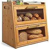 Gennua Kitchen Extra Large Bamboo Bread Box for Kitchen Countertop, Double Layer Wooden Breadbox Holds Multiple Loaves of Homemade Bread, 16.5 Inch Storage Container with Frosted Acrylic Windows
