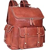 Brown Leather Backpack for Men – 17-inch Genuine Leather Laptop Bag, Vintage Travel Rucksack with Padded Straps, Large Capacity Carry-On for Office, College, Hiking & Airplane Travel