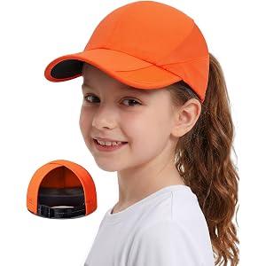 GADIEMKENSD Girls’ Ponytail Baseball Cap, Breathable, Cooling Sweatband, Dark Under Bill, Outdoor and Indoor