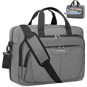 RAINSMORE 17.3" Expandable Mens Briefcase, Laptop Bag for Business Work | Messenger Bag with Multiple Pockets, Water Resistan
