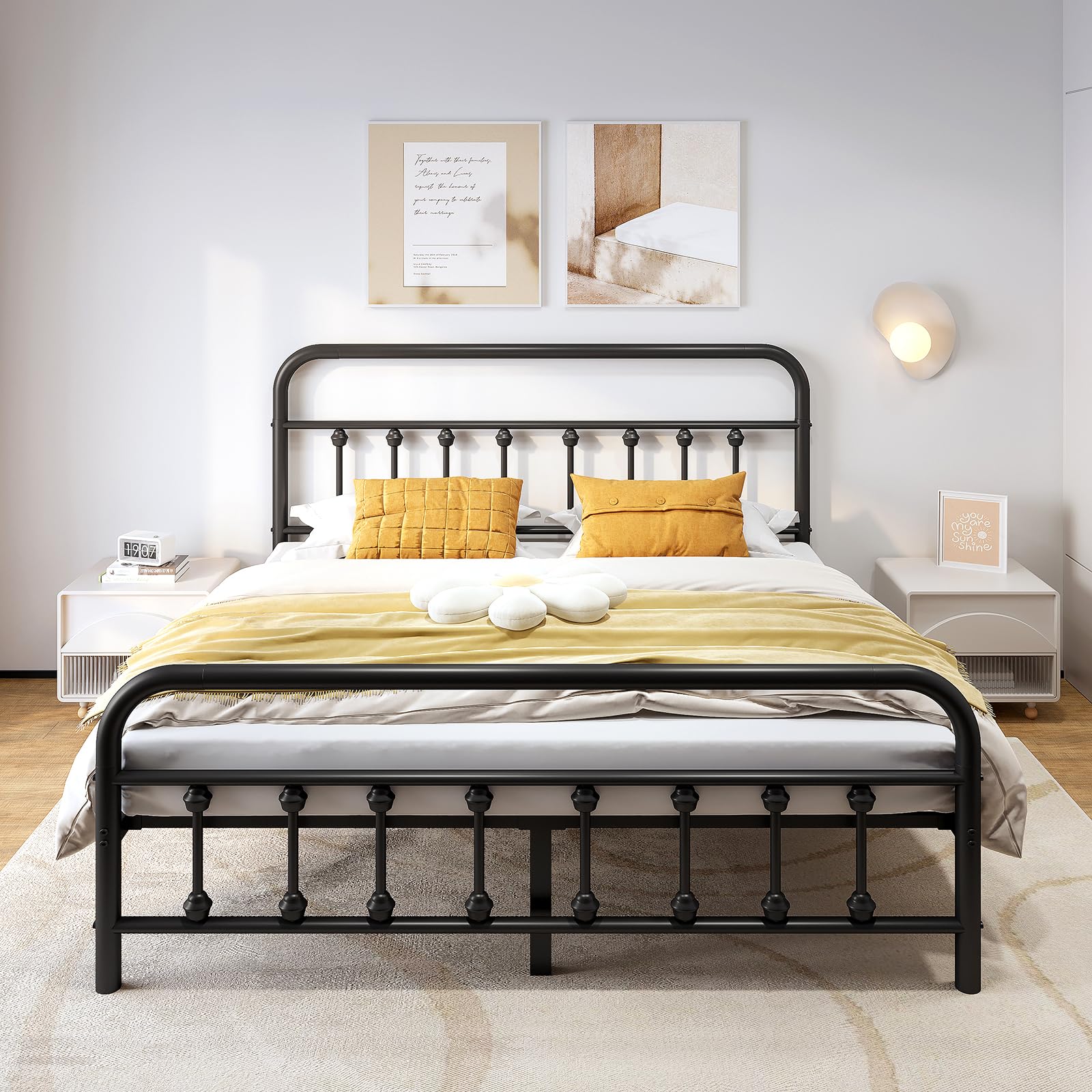Photo 1 of Vengarus Metal Bed Frame,Queen Size Bed Frame with Headboard,Structurally Stable, Heavy Duty Steel Slat Supported,Under Bed Storage,No Box Spring Needed,14 Inch,Black