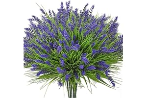 MAXKES Artificial Plants Outdoor, 24PCS Lavender Artificial Flowers, UV Resistant Fake Flowers, Faux Flowers for Outdoor Planters for Home Garden Outside Porch Decor