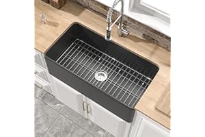 HOMLYLINK Black Farmhouse Sink 33 x 18 Inch,Large Farm Sink Matte Black,10" High Fireclay Apron Sink,Single Bowl Farmer Barn Sink,Black Undermount Kitchen Sink, with Accessories 2 Types, for Kitchen