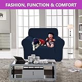 SAMSTEX 1 Seater Sofa Cover Navy Blue Stretch Knit Non Slip 1 Piece view 3