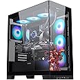 SAMA NEVIEW 4503 Black Airflow Full Tower Case ATX PC Gaming Case Dual Tempered Glass 4X12CM ARGB Fan Pre-Install USB3.0X2 Type C Included 360mm AIO Support at Top