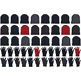 48x Winter Beanies & Gloves Combo Pack, Bulk Pack for Men Women, Warm Cozy Gift