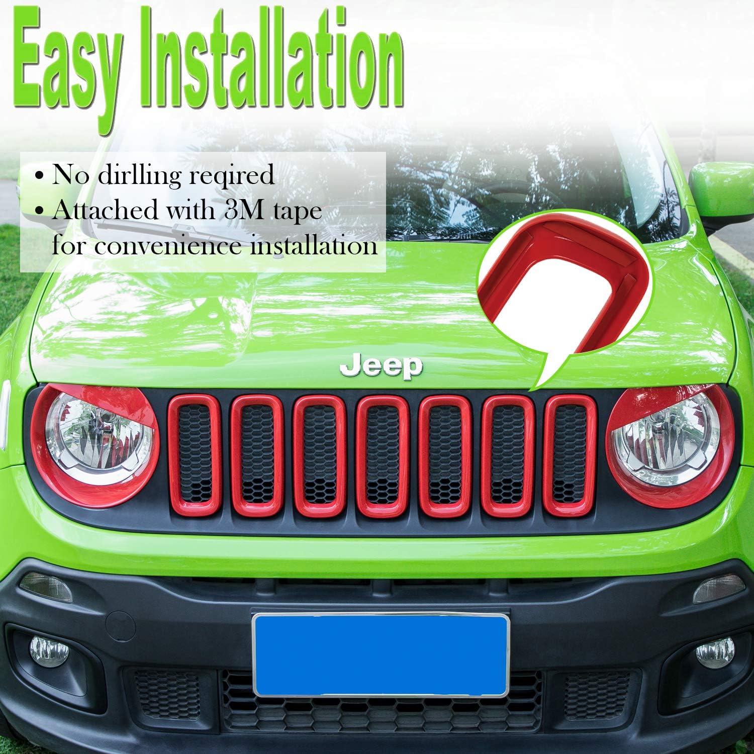 Yoursme Front Grille Inserts Mesh Red ABS Grill Guard Cover Trim for