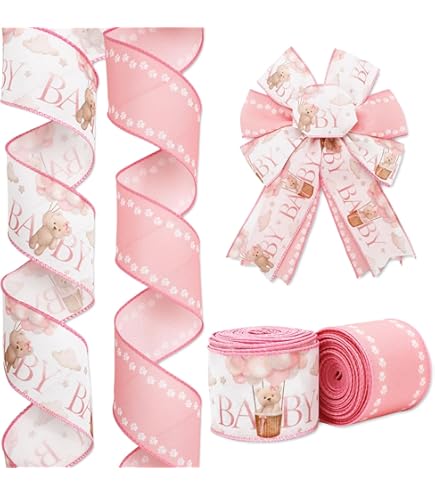 Pink Baby Shower Ribbon - 4/8 Inch Double Face Satin 100 Yards For Party Decorations & Crafts