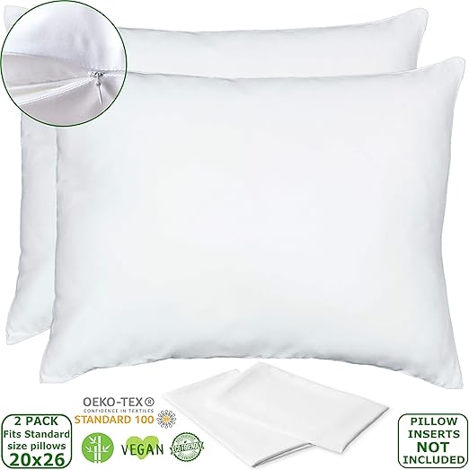 Vegan Silk Bamboo Pillow Cases Lyocell Set of 2 Zippered Pillowcases