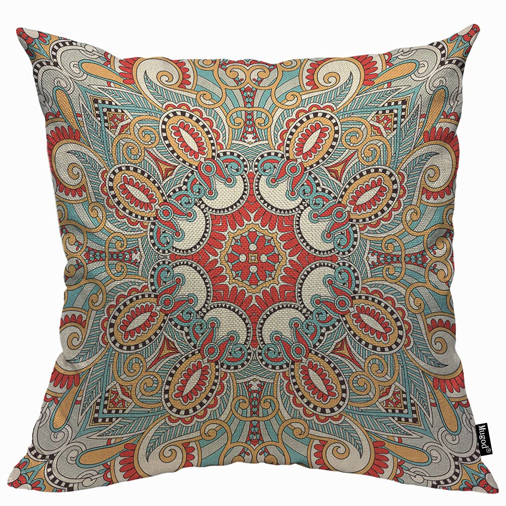 Mugod Paisley Flower Cushion Cover Throw Pillow Covers Traditional Ornamental Floral Paisley Bandanna Ethnic Pillow Case for Men Women Decorative Home Sofa Chair Couch 45x45cm/18x18 Inch