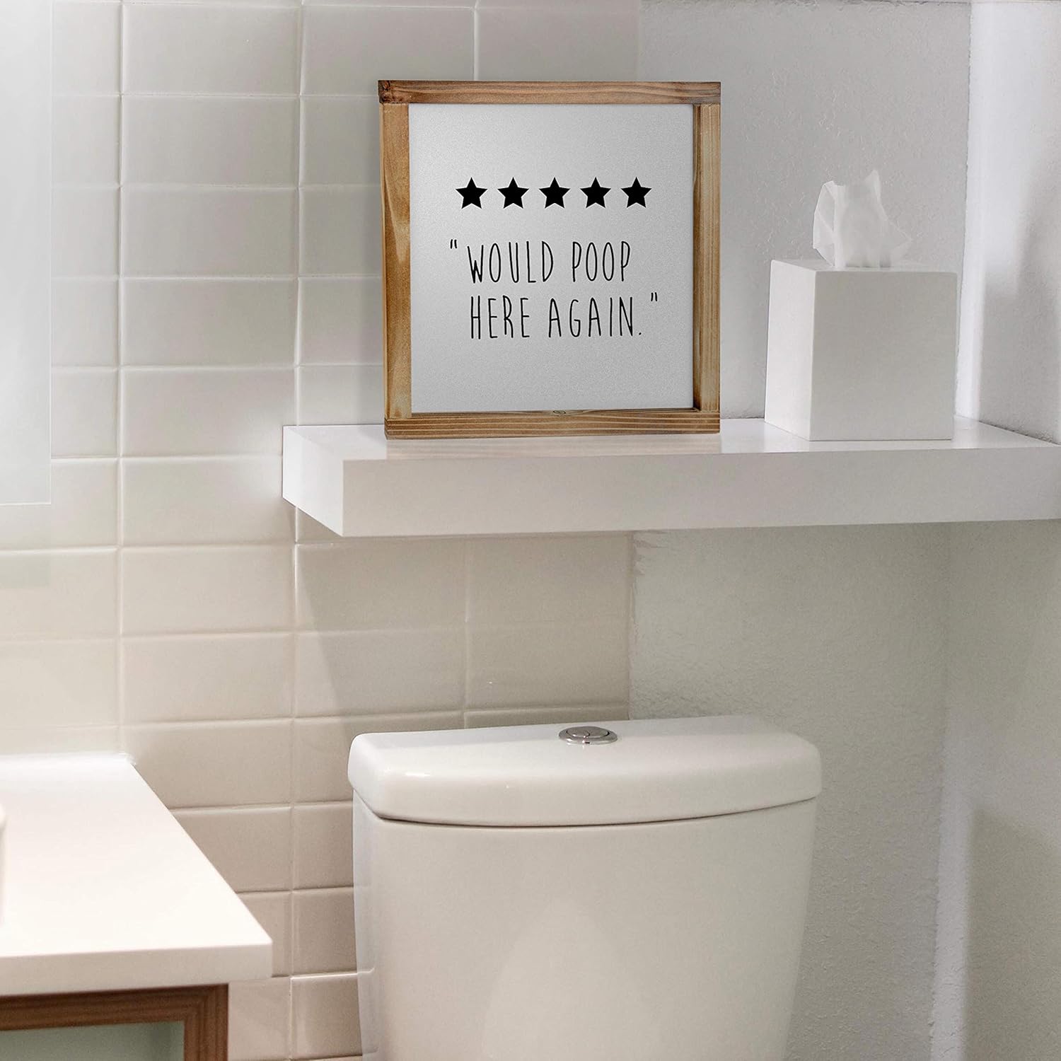 Funny Farmhouse Decor Sign Cute Guest Bathroom Decor Wall Art Rustic Home Decor 5 Stars Would